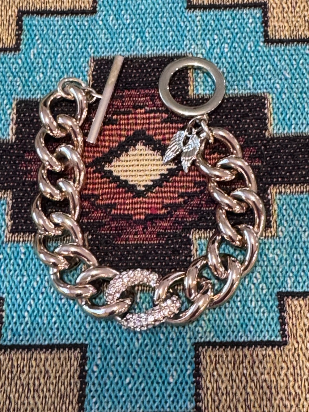 Victoria Secret Gold Tone Curb Chain with CZ Link Toggle Clasp Bracelet
